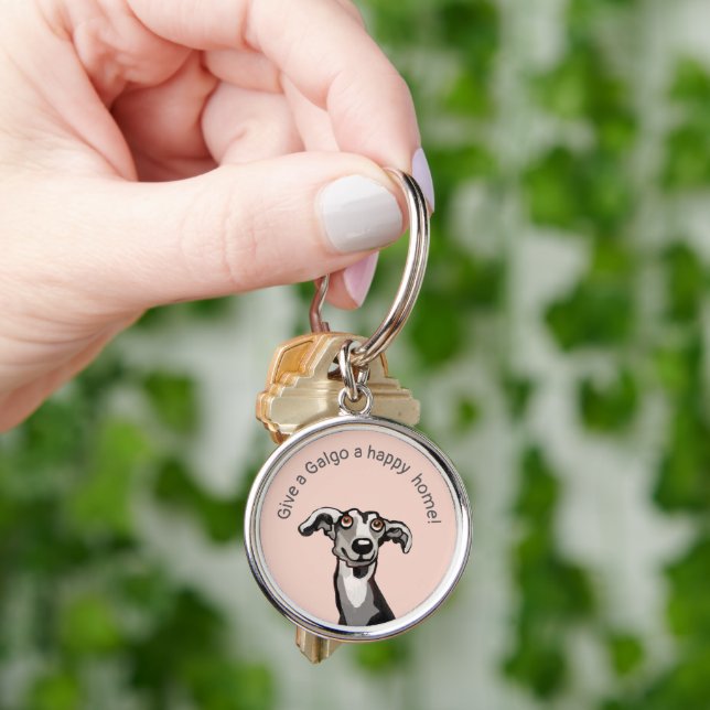 Give a Galgo a happy home, pink, grey, black Key Ring (Hand)