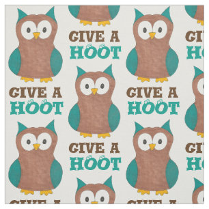 Give a HOOT Cute Cartoon Brown Owl Pattern Bird Fabric