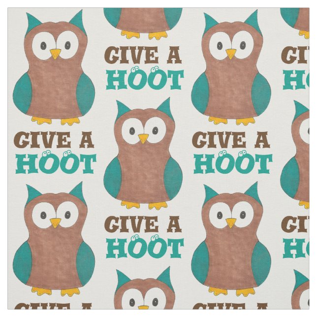 Give a HOOT Cute Cartoon Brown Owl Pattern Bird Fabric (Swatch)
