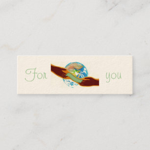 Give Away Cards, giving hand in front of world Mini Business Card