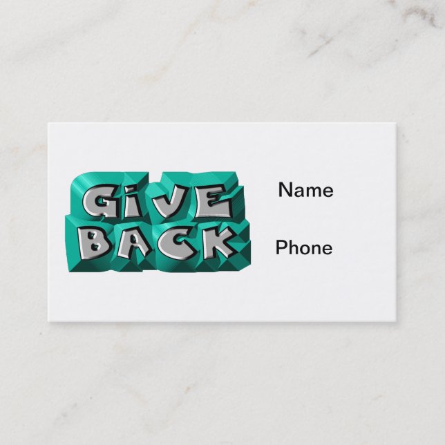 Give Back Quote Wisdom Teal Grey Chiseled Letters Business Card (Front)