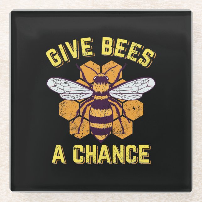 Give Bees A Chance Glass Coaster (Front)