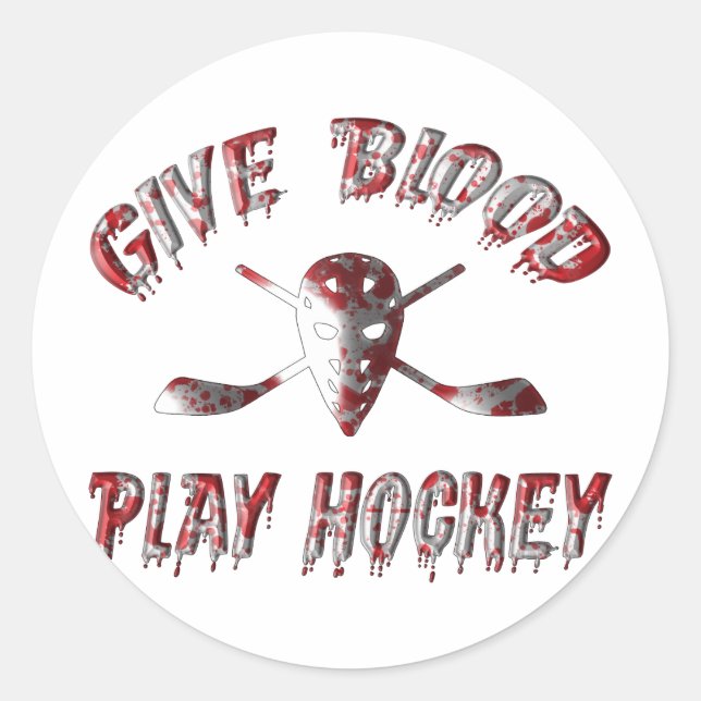 Give Blood Play Hockey Classic Round Sticker (Front)