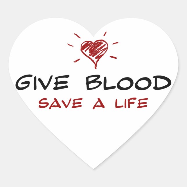 Give Blood Save A Life Heart Sticker (Front)