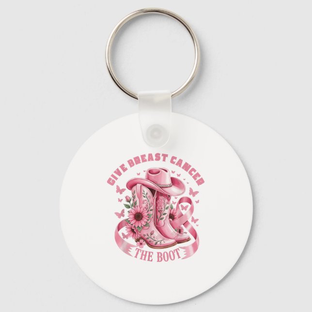 Give Breast Cancer The Boot Cowgirl Cancer Awarene Key Ring (Front)
