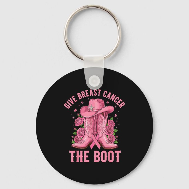 Give Breast Cancer The Boot Cowgirl Cancer Awarene Key Ring (Front)