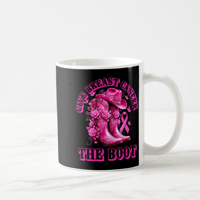 Give Breast Cancer The Boot Cowgirl Nk Ribbon West Coffee Mug (Right)