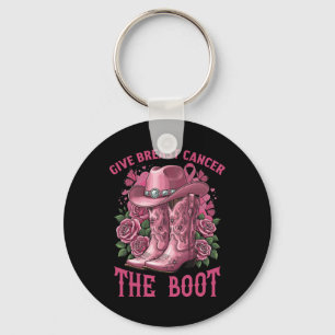 Give Breast Cancer The Boot Cowgirl Ribbon Cancer Key Ring