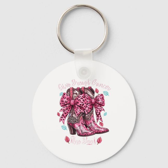 Give Breast Cancer The Boot Nk Cowgirl Western Tee Key Ring (Front)