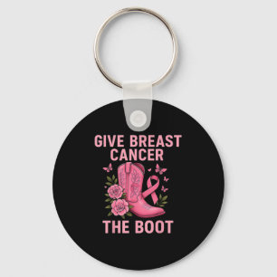 Give Breast Cancer The Boot Pink Ribbon Awareness Key Ring