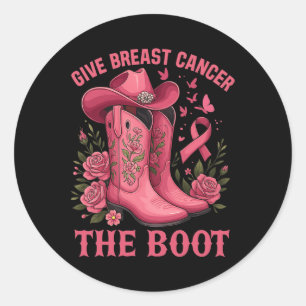Give Breast Cancer The Boot Western Rodeo Flower P Classic Round Sticker