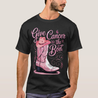 Give Breast Cancerhe Boot Pink Ribbon Western Cowb T-Shirt