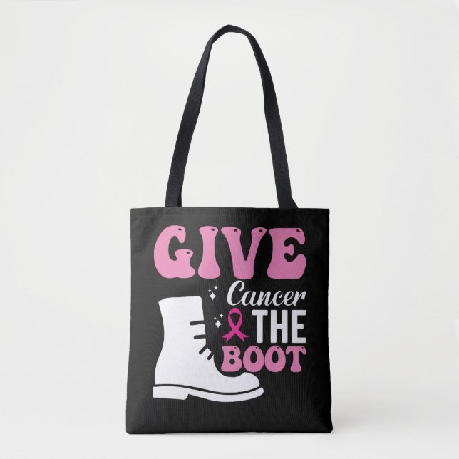 give cancer the boot breast cancer awareness tote bag (Front)