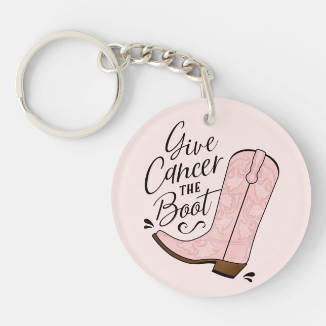 Give Cancer the Boot Breast Cancer Support Gift Key Ring (Front)