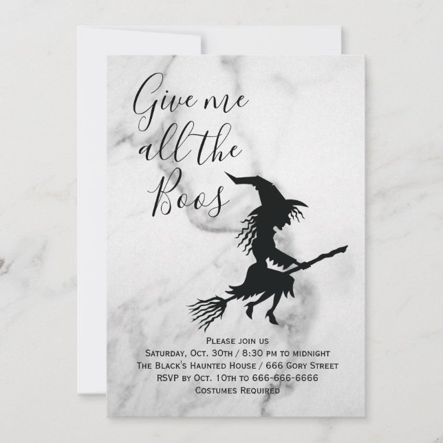 Give me all the Boos Marble Halloween Party Invitation (Front)