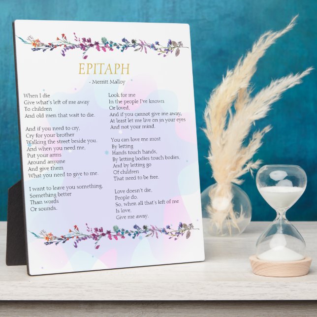 Give Me Away Epitaph Poem Tabletop Plaque (Side)