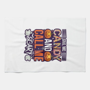 Give Me Candy Call Scary Halloween Ghost Pumpkin_1 Tea Towel