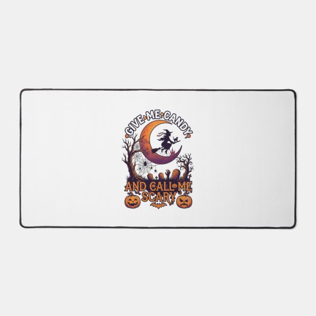 Give Me Candy Call Scary Witch Moon Pumpkins Desk Mat (Front)
