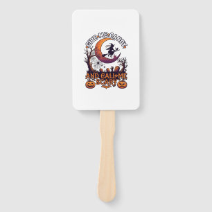 Give Me Candy Call Scary Witch Moon Pumpkins Hand Fan