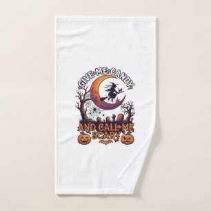 Give Me Candy Call Scary Witch Moon Pumpkins Hand Towel
