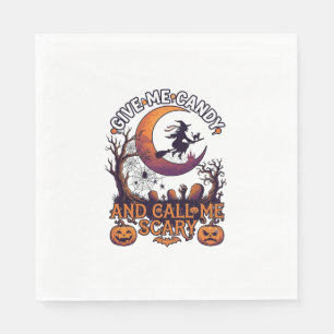 Give Me Candy Call Scary Witch Moon Pumpkins Napkin