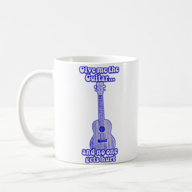 Give me the guitar and no one gets hurt.retro blue coffee mug (Left)