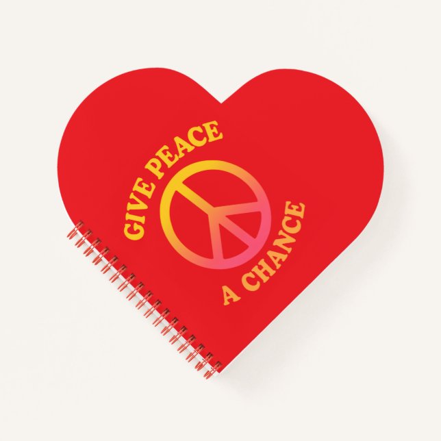 'Give Peace a Chance' Heart-shaped Spiral Notebook (Front)