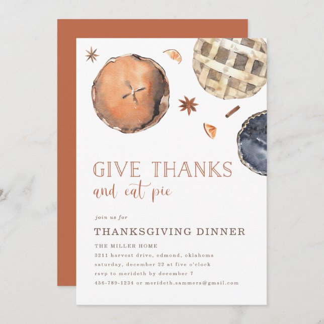 Give Thanks and Eat Pie Thanksgiving Dinner Invitation (Front/Back)