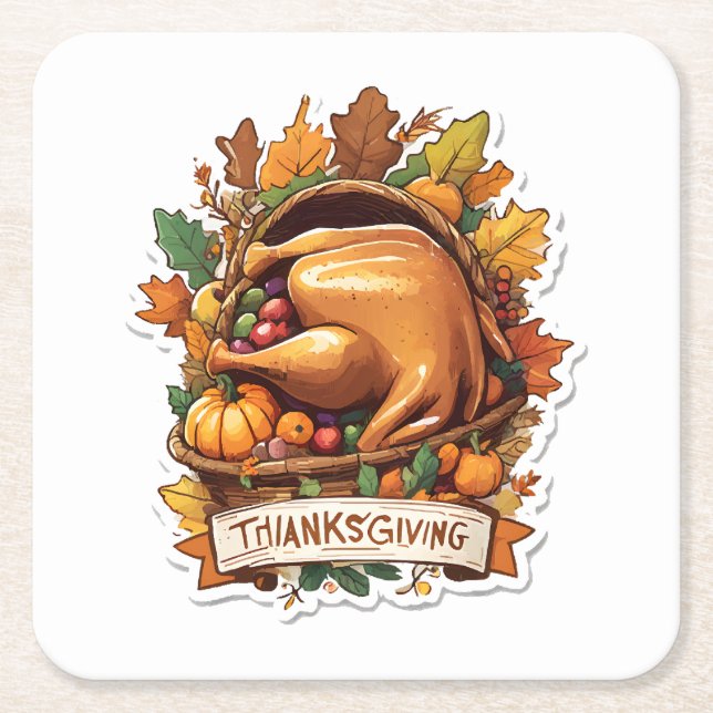 Give Thanks and Share Love Square Paper Coaster (Front)