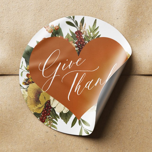 Give Thanks autumn fall rustic floral Thanksgiving Classic Round Sticker (Creator Uploaded)
