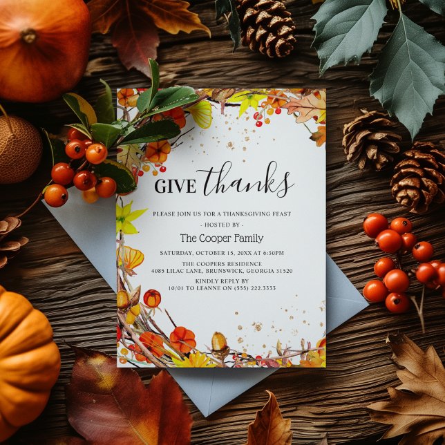 'Give Thanks' Autumn Fall Thanksgiving Dinner Invitation (Creator Uploaded)