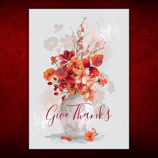 Give Thanks Autumn Floral Bouquet Thanksgiving Holiday Card