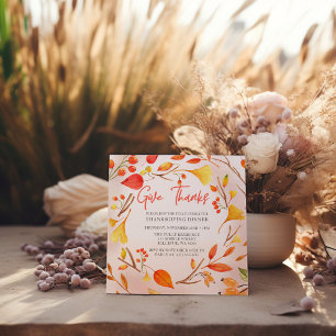 Give Thanks Autumn Foliage Thanksgiving Dinner Invitation