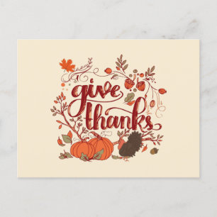 Give Thanks Autumn Harvest, Turkey Thanksgiving  Holiday Postcard