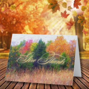 Give Thanks Autumn Landscape Thanksgiving Holiday Card