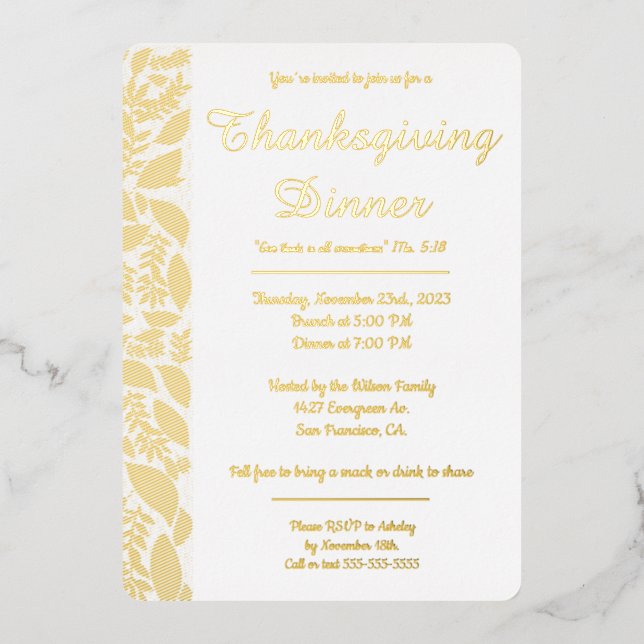 Give thanks Autumn leaves Foil Invitation (Front)