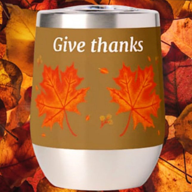 Give Thanks Autumn Leaves Stemless Wine Tumbler (Creator Uploaded)