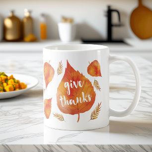 Give Thanks   Autumn Leaves Thanksgiving Coffee Mug