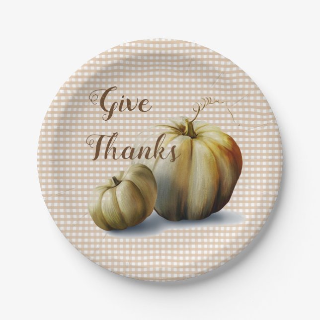 "Give Thanks" Autumn Thanksgiving Paper Plates (Front)