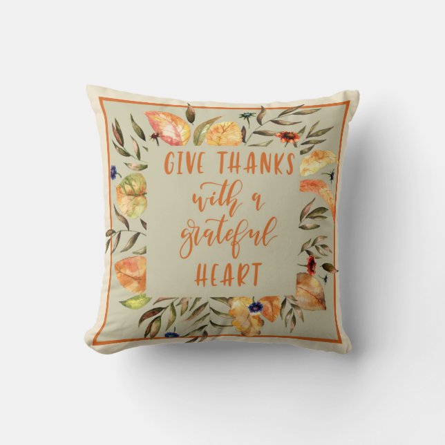 Give Thanks - Autumn Wreath Pillow (Front)