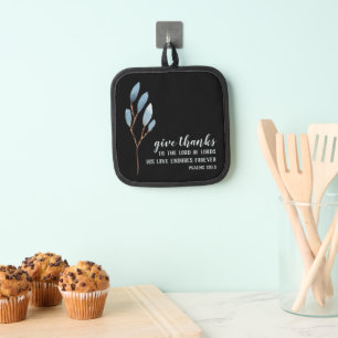 Give Thanks Bible Verse Blue Original Watercolor Pot Holder