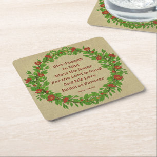 Give Thanks Bless His Name Lord is Good - Square Paper Coaster