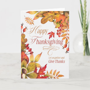 Give Thanks Blessings Autumn Thanksgiving Holiday Card