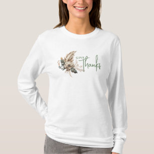 Give Thanks Boho Fall Floral Thanksgiving T-Shirt