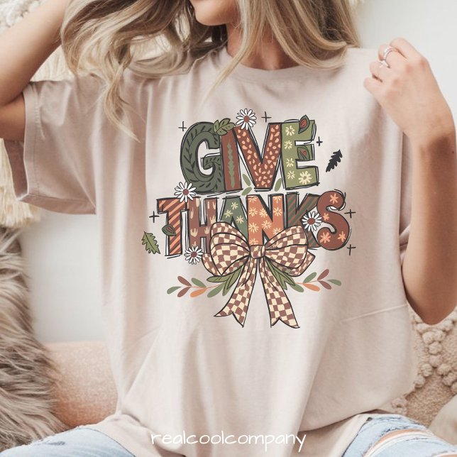 Give Thanks Boho Patchwork Graphic T Shirt  (Creator Uploaded)