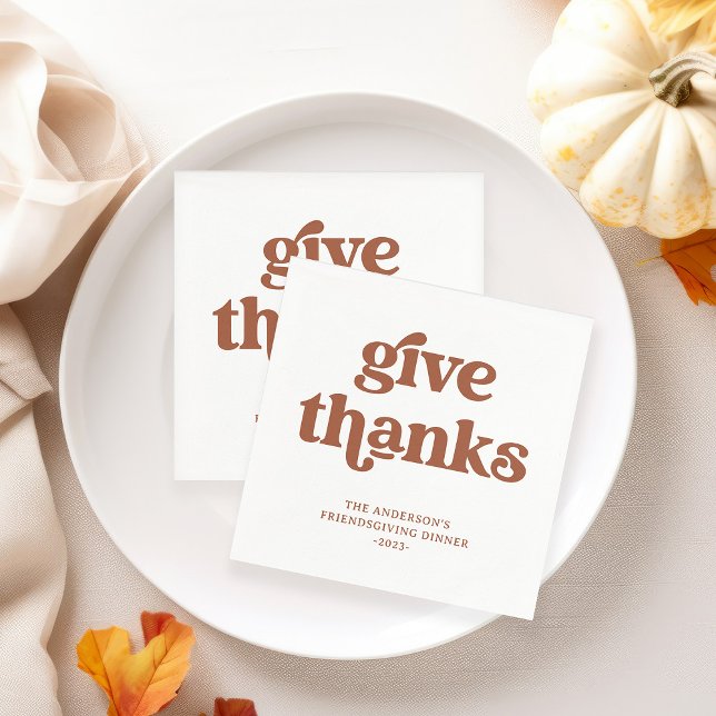 Give Thanks | Boho Retro Thanksgiving Napkin (Boho and retro terracotta and white napkins that are perfect for your Thanksgiving dinner)