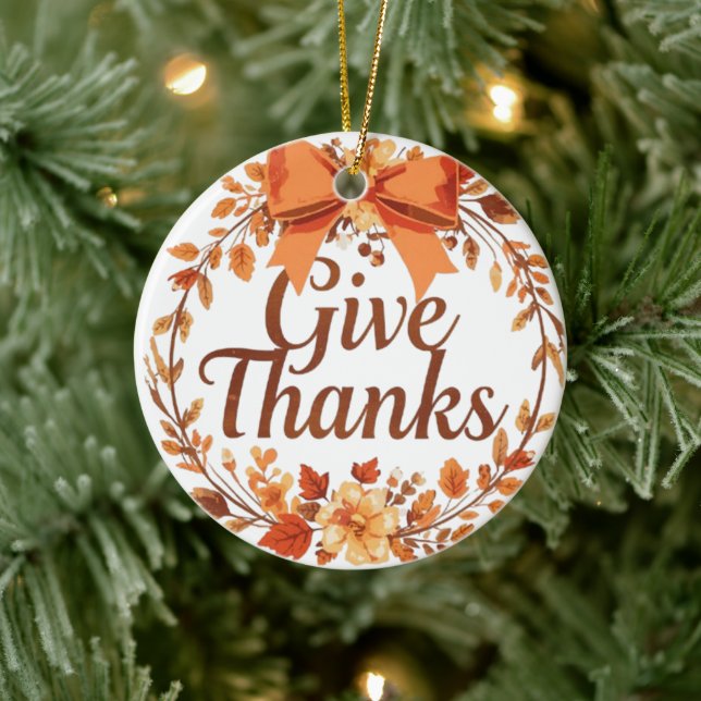Give Thanks Ceramic Ornament (Tree)
