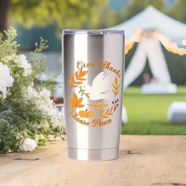 'Give Thanks, Choose Peace' Water Bottle Insulated Tumbler (Wedding (Rotated))