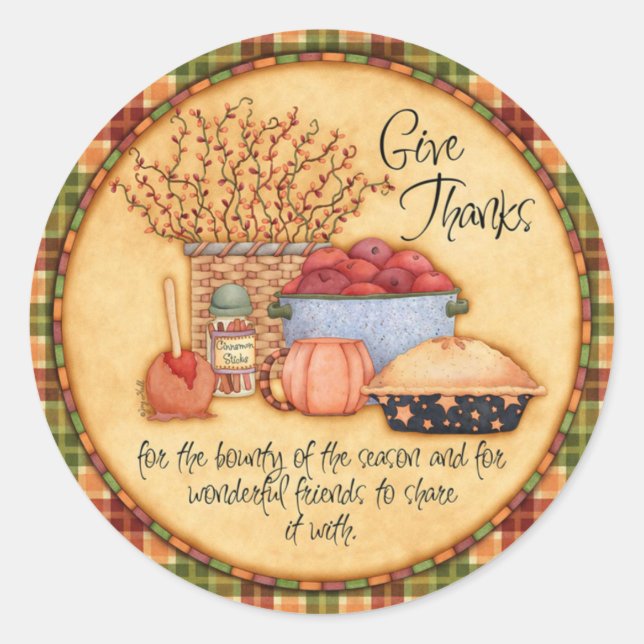 Give Thanks Classic Round Sticker (Front)