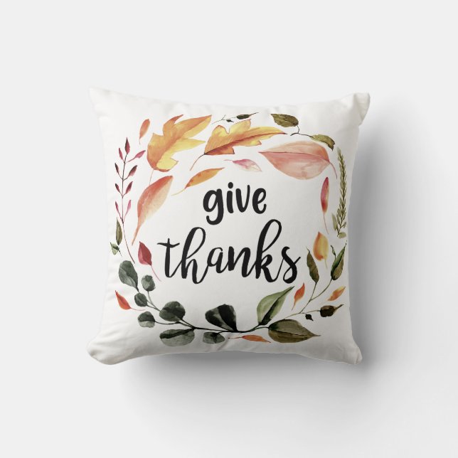 Give Thanks Fall Autumn Leaves Thanksgiving Cushion (Front)